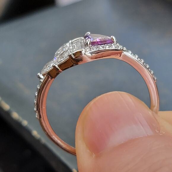 Rhodium Plated Simulated Amethyst and Diamond Ring - Size 9 - Geometric Glamour - Picture 7 of 7